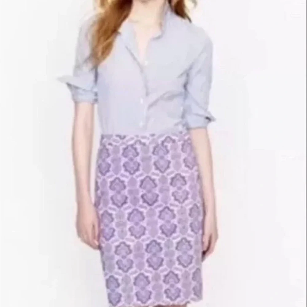 J.Crew No. 2 Pencil Skirt Purple Damask Jacquard Size 2